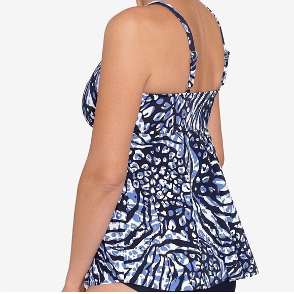 Swim Solutions Navy Animal Print Underwire Tankini Top Blue Size 8 , 12 SW230619 - Picture 2 of 14